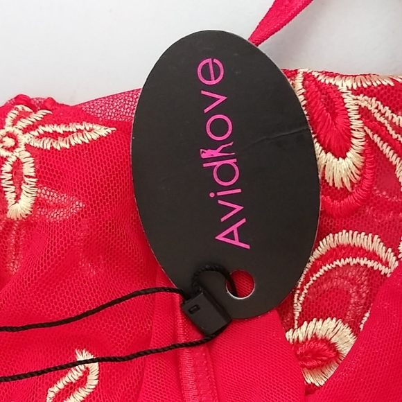 Avid Love Women's Sexy Strap Babydoll Sheer Lingerie Set Red & Gold, Size L - Picture 6 of 7